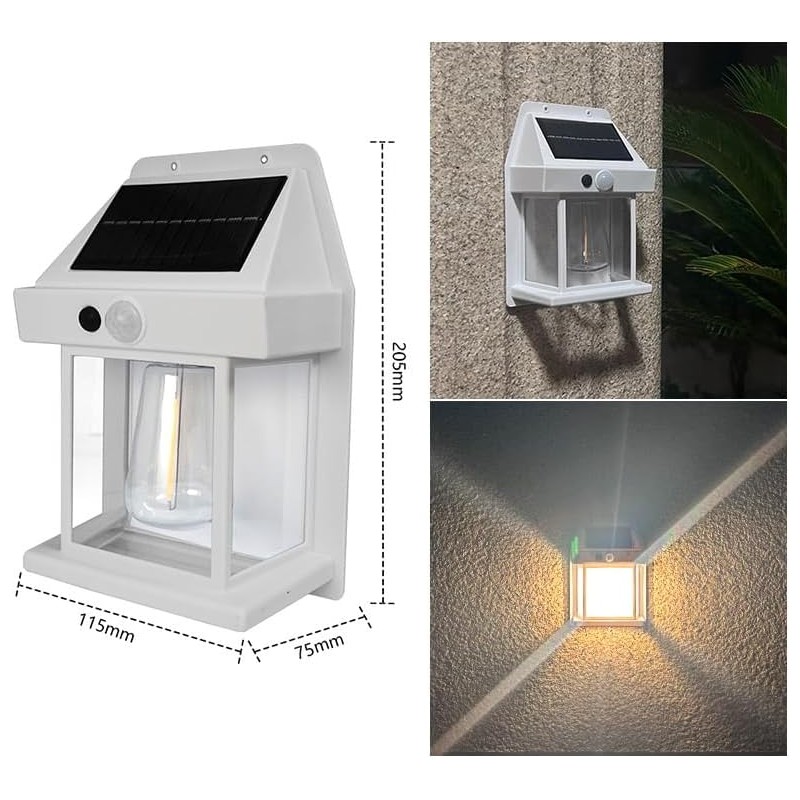 Solar Tungsten Wall Light, Outdoor Solar Induction Tungsten Wire Warm Light Wall Lamp, IP65 Waterproof Solar Security Light,