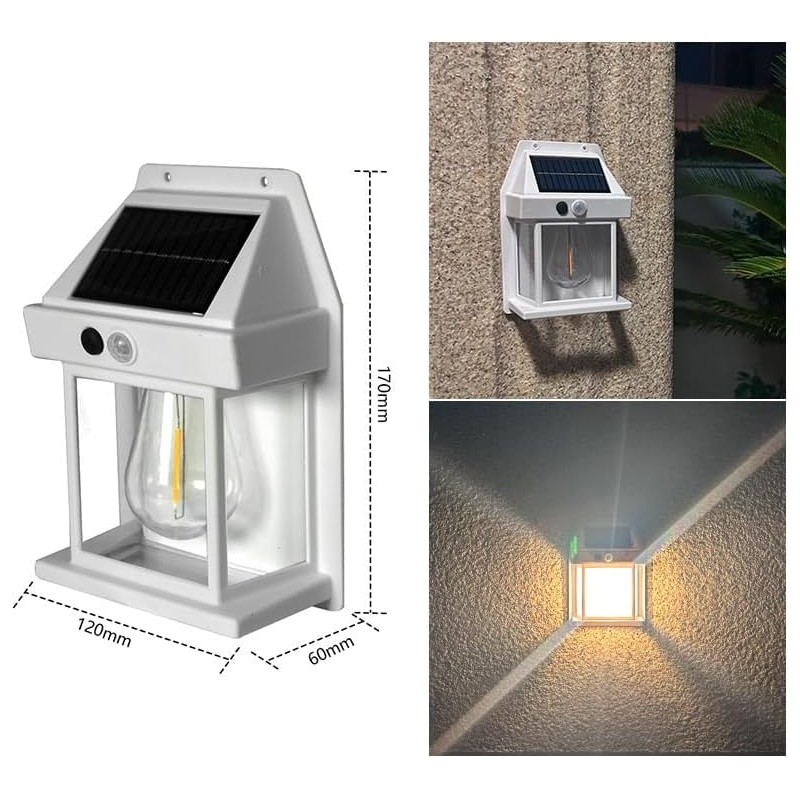 Solar Tungsten Wall Light, Outdoor Solar Induction Tungsten Wire Warm Light Wall Lamp, IP65 Waterproof Solar Security Light,