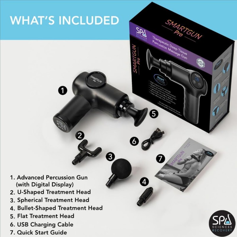 SPA SCIENCES - SmartGun Pro – Masseur à percussion thérapeutique pour tissus profonds – pour les douleurs musculaires – avec