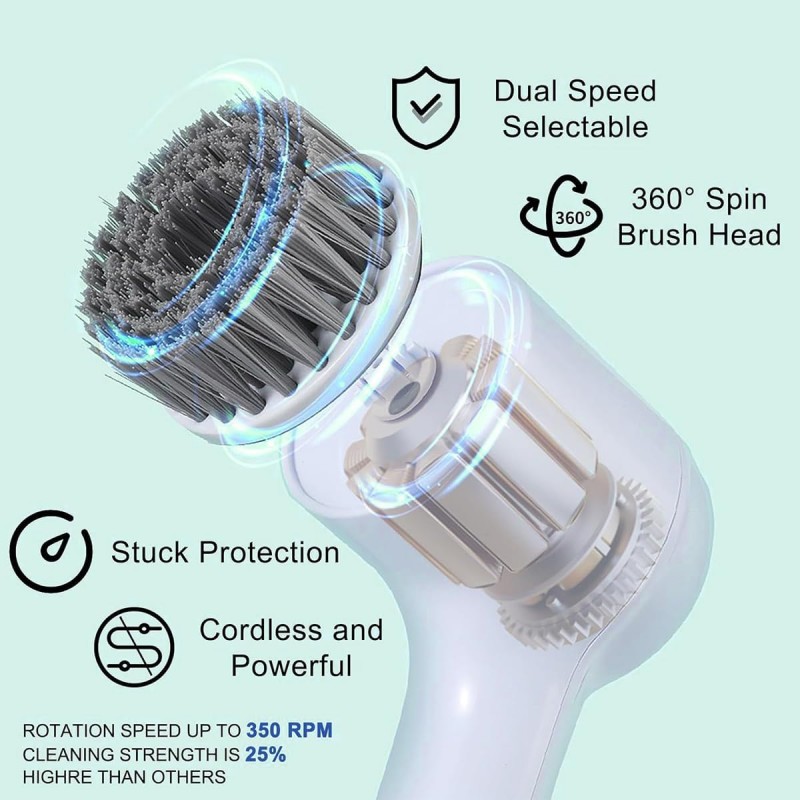 bestyks Brosse de nettoyage électrique multifonctionnelle avec affichage LED et 5 têtes de brosse Spin Power pour cuisine, salle