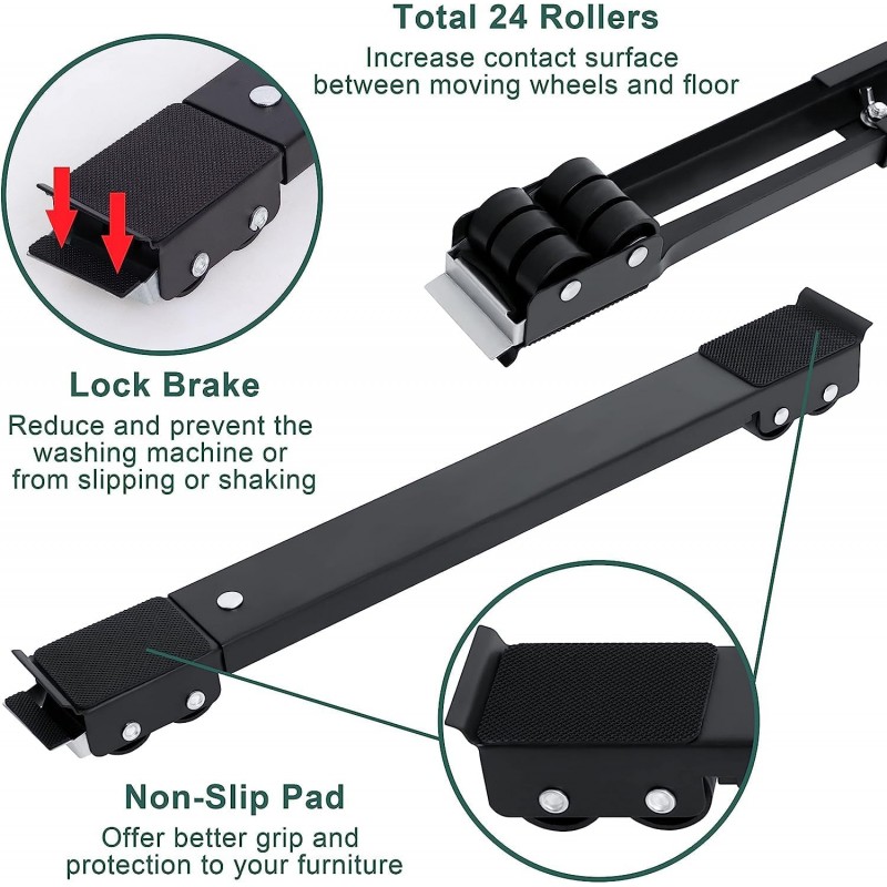 Base de Machine à Laver avec Frein, Support Machine a Laver Réglable avec 24 Roues, Capacité de Charge de 300 kg, Roulette