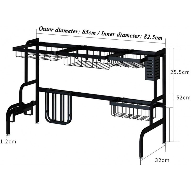 ZJYWMM Égouttoir à Vaisselle, au-Dessus de l'évier égouttoir à Vaisselle, égouttoir de Cuisine en Acier Inoxydable 201 Noir