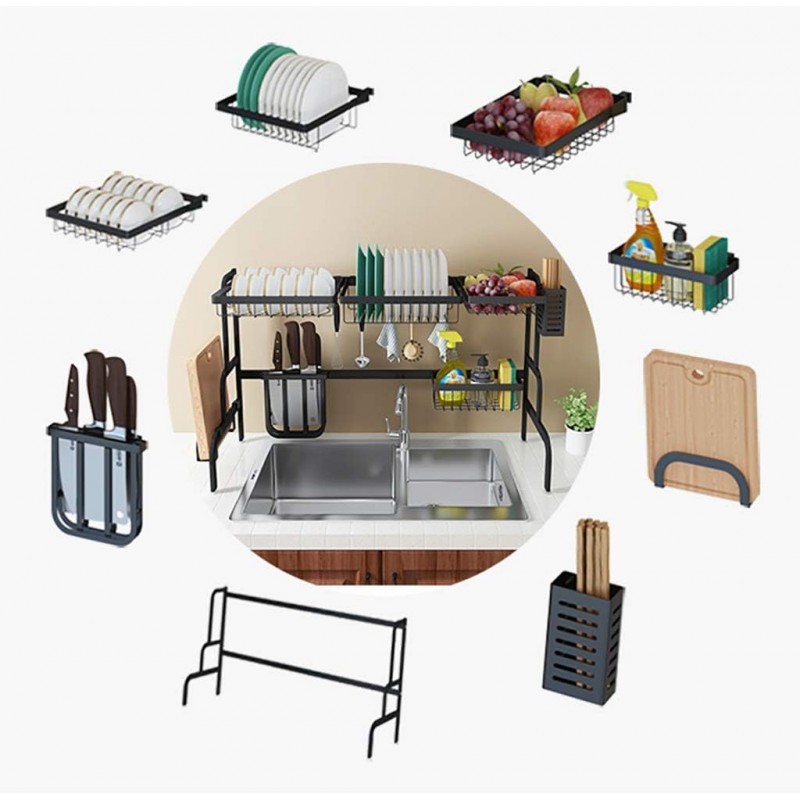 ZJYWMM Égouttoir à Vaisselle, au-Dessus de l'évier égouttoir à Vaisselle, égouttoir de Cuisine en Acier Inoxydable 201 Noir