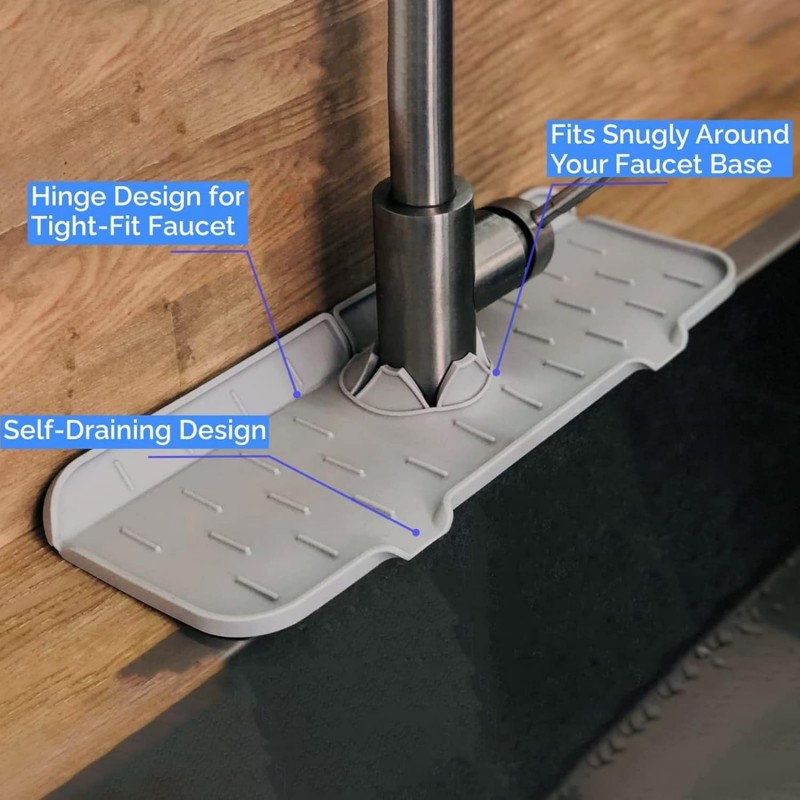 Tapis de robinet en silicone - Poignée de robinet en silicone - Protection anti-éclaboussures pour évier de cuisine et de salle