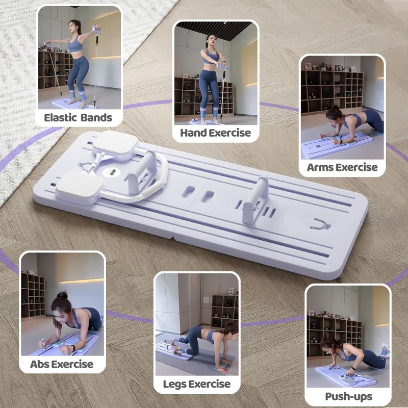 Planche abdominale multifonctionnelle avec bandes de résistance et tapis de genou, rouleau abdominal à rebond automatique avec