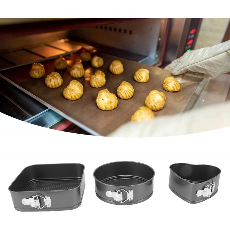 Lot de 3 moules à gâteau ronds en acier au carbone - Forme carrée - Démoulage facile - Double revêtement - Pour cuisine