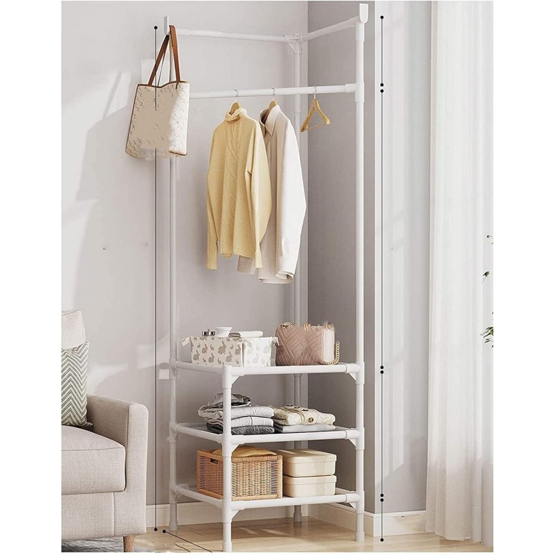 Étagère à chaussures Porte-manteau d'angle sur pied Chambre à coucher Armoire à vêtements Cintre Portable Porte-vêtements Facile