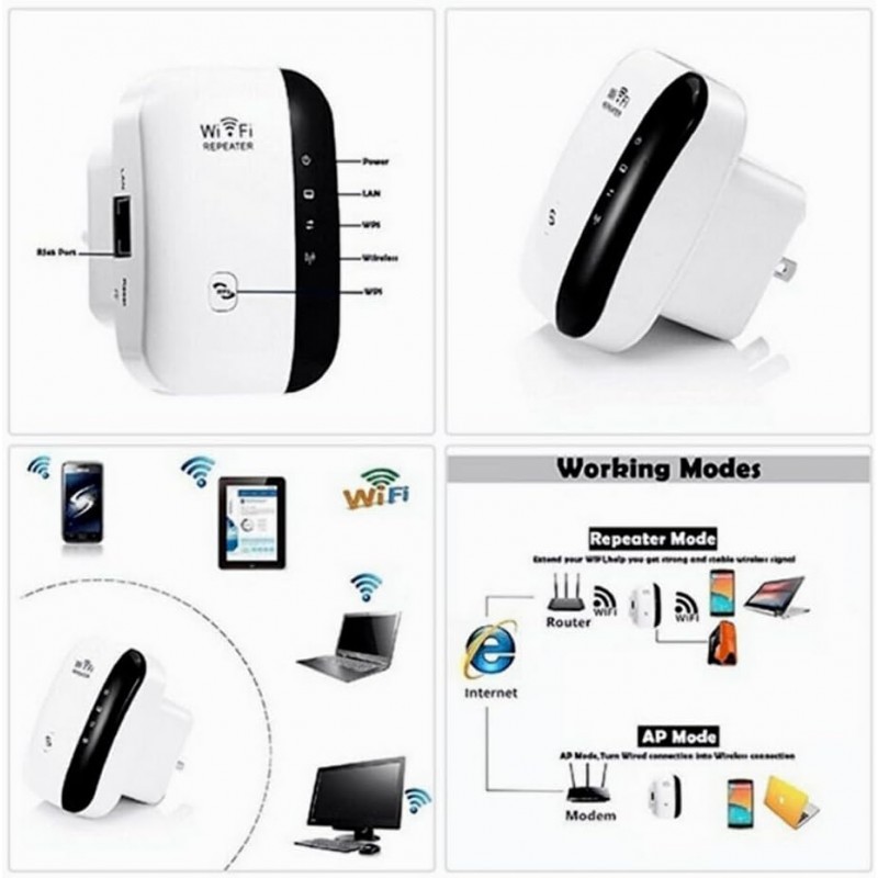 Amplificateur de portée WiFi, répéteur de signal sans fil, amplificateur Internet, couverture jusqu'à 5 000 pieds carrés et plus