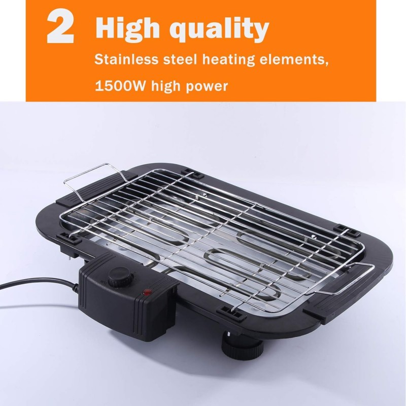 Barbecue électrique de qualité supérieure 1500 W - Sans fumée - Contrôle de température - Haute puissance - Pour le jardin et le