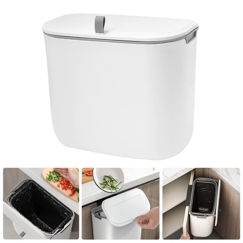 Poubelle à suspendre avec couvercle pour porte d'armoire de cuisine ou sous évier, poubelle de compost murale de cuisine, petite