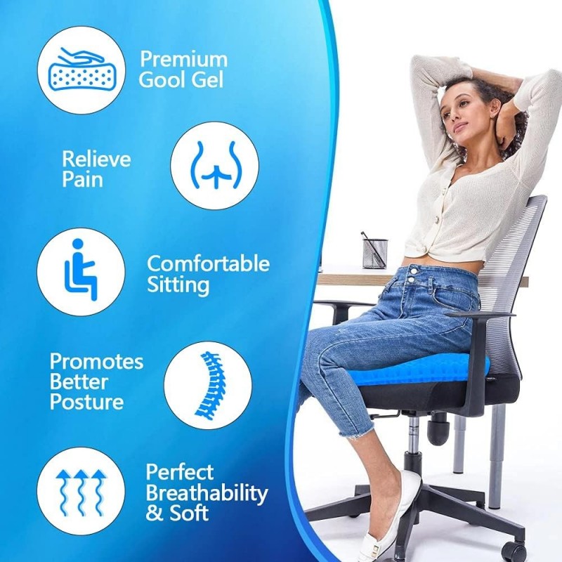 Coussin de Siège en Gel,Coussin de Gel Respirant Coussin Anti Escarres avec Housse Antidérapant pour Soulager Les Maux de Dos,