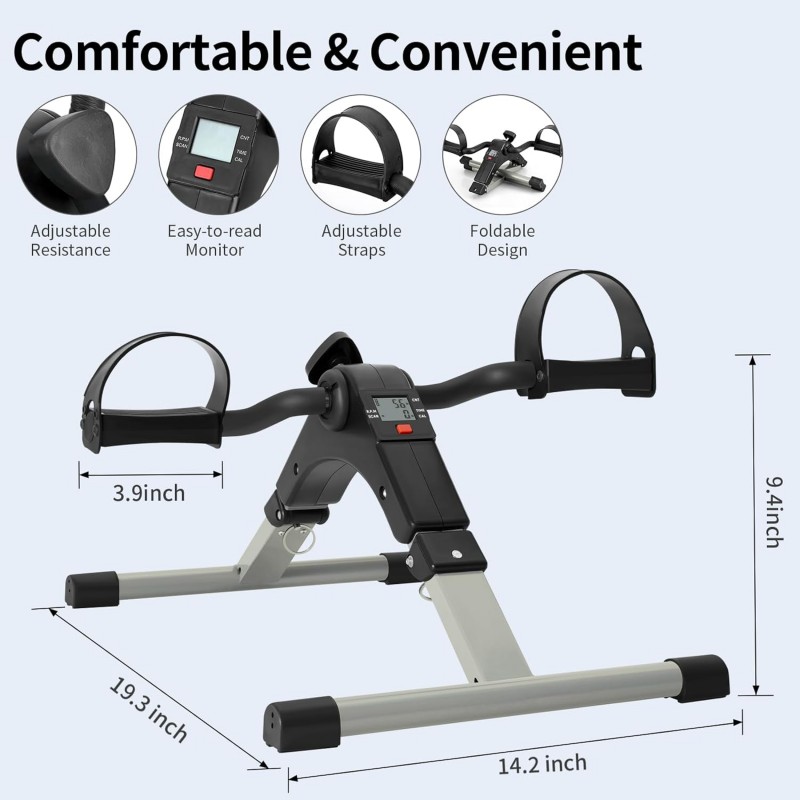 AGM Mini Vélo d'Appartement, Pédalier Pliable Pratique Léger Facile à Utiliser Ranger Pédaler Résistance Réglable écran LCD